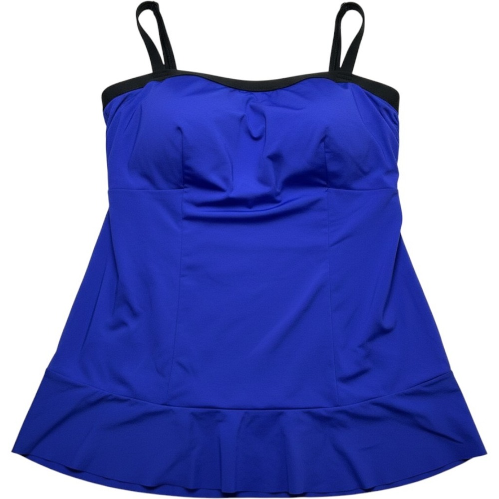 Jag Women Ruffle Hem One Piece Bathing Suit Swim Dress Size 18W Royal Blue Black